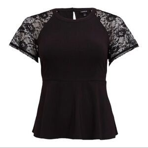 TORRID BLACK CREPE LACE SLEEVE PEPLUM TOP